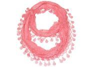 Falari Women Loop Infinity Lace Scarf With Fringes Coral Pink
