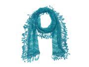 Falari Women Lace Scarf With Fringes Teal Blue