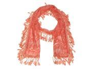 Falari Women Lace Scarf With Fringes Coral