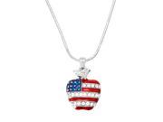 USA Apple Pendant Necklace Rhinestone Crystal Rhodium High Polished J0329