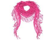 Falari Vintage Women Lace Scarf With Fringes Polyester Hot Pink