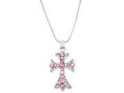 Cross Pendant Necklace Pink Rhinestone Crystal Rhodium High Polished J0213 PK