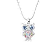 Owl Pendant Necklace Rhinestone Crystal Rhodium High Polished J0256 MT2