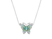 Butterfly Pendant Necklace Rhinestone Crystal Rhodium High Polished J0205 MT3