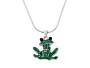 Green Frog Pendant Necklace Rhinestone Crystal Rhodium High Polished J0053 EM