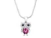 Owl Pendant Necklace Rhinestone Crystal Rhodium High Polished J0284 PK