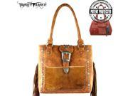 TR35G 8561 Trinity Ranch Tooled Hair On Leather Concealed Handgun Collection Handbag Brown