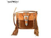 TR35 8287 Trinity Ranch Tooled Hair On Leather Collection Handbag Brown