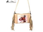 RLC L048 Montana West 100% Real Leather Rodeo Collection Fringe Clutch Tan