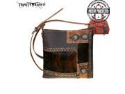 Trinity Ranch Tooled Hair On Leather Collection Concealed Handgun Crossbody Bag Coffee