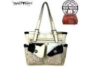 Trinity Ranch Tooled Hair On Leather Collection Concealed Handgun Wide Tote Beige