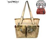 Trinity Ranch Tooled Hair On Leather Collection Concealed Handgun Wide Tote Tan