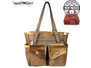 Trinity Ranch Tooled Hair On Leather Collection Concealed Handgun Wide Tote Khaki