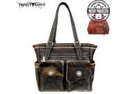 Trinity Ranch Tooled Hair On Leather Collection Concealed Handgun Wide Tote Coffee