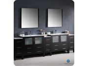 Fresca Torino 108 Espresso Modern Double Sink Bathroom Vanity w 3 Side Cabinets Integrated Sinks