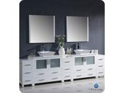 Fresca Torino 108 White Modern Double Sink Bathroom Vanity w 3 Side Cabinets Vessel Sinks