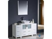 Fresca Torino 54 White Modern Bathroom Vanity w 2 Side Cabinets Vessel Sink
