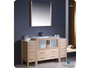 Fresca Torino 60 Light Oak Modern Bathroom Vanity w 2 Side Cabinets Integrated Sink