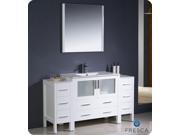Fresca Torino 60 White Modern Bathroom Vanity w 2 Side Cabinets Integrated Sink