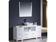 Fresca Torino 60 White Modern Bathroom Vanity w 2 Side Cabinets Vessel Sink