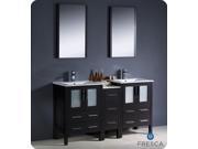 Fresca Torino 60 Espresso Modern Double Sink Bathroom Vanity w Side Cabinet Integrated Sinks