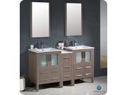 Fresca Torino 60 Gray Oak Modern Double Sink Bathroom Vanity w Side Cabinet Integrated Sinks