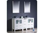 Fresca Torino 60 White Modern Double Sink Bathroom Vanity w Side Cabinet Integrated Sinks