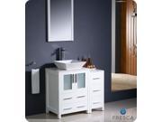 Fresca Torino 36 White Modern Bathroom Vanity w Side Cabinet Vessel Sink