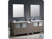 Fresca Torino 84 Gray Oak Modern Double Sink Bathroom Vanity w Side Cabinet Integrated Sinks
