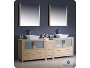 Fresca Torino 84 Light Oak Modern Double Sink Bathroom Vanity w Side Cabinet Vessel Sinks