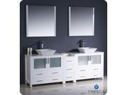 Fresca Torino 84 White Modern Double Sink Bathroom Vanity w Side Cabinet Vessel Sinks