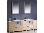 Fresca Torino 84 Light Oak Modern Double Sink Bathroom Vanity w 3 Side Cabinets Integrated Sinks