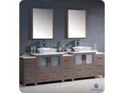 Fresca Torino 96 Gray Oak Modern Double Sink Bathroom Vanity w 3 Side Cabinets Vessel Sinks