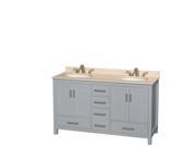 Wyndham Collection Sheffield 60 inch Double Bathroom Vanity in Gray Ivory Marble Countertop Undermount Oval Sinks and No Mirror