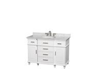 Wyndham Collection Berkeley 48 inch Single Bathroom Vanity in White with White Carrera Marble Top with White Undermount Oval Sink and No Mirror