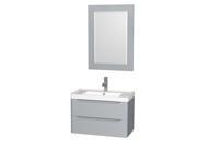 Wyndham Collection Murano 30 inch Single Bathroom Vanity in Gray Acrylic Resin Countertop Integrated Sink and 24 inch Mirror