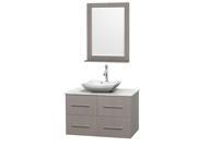 Wyndham Collection Centra 36 inch Single Bathroom Vanity in Gray Oak White Carrera Marble Countertop Avalon White Carrera Marble Sink and 24 inch Mirror