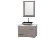 Wyndham Collection Centra 36 inch Single Bathroom Vanity in Gray Oak White Man Made Stone Countertop Altair Black Granite Sink and 24 inch Mirror