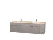 Wyndham Collection Centra 80 inch Double Bathroom Vanity in Gray Oak Ivory Marble Countertop Undermount Square Sinks and No Mirror