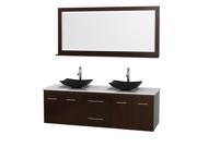 Wyndham Collection Centra 72 inch Double Bathroom Vanity in Espresso White Man Made Stone Countertop Arista Black Granite Sinks and 70 inch Mirror