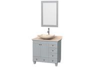 Wyndham Collection Acclaim 36 inch Single Bathroom Vanity in Oyster Gray Ivory Marble Countertop Arista Ivory Marble Sink and 24 inch Mirror