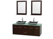 Wyndham Collection Centra 60 inch Double Bathroom Vanity in Espresso Green Glass Countertop Altair Black Granite Sinks and 24 inch Mirrors