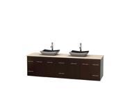 Wyndham Collection Centra 80 inch Double Bathroom Vanity in Espresso Ivory Marble Countertop Altair Black Granite Sinks and No Mirror