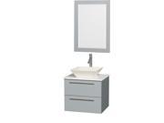 Wyndham Collection Amare 24 inch Single Bathroom Vanity in Dove Gray White Man Made Stone Countertop Pyra Bone Porcelain Sink and 24 inch Mirror