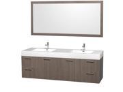 Wyndham Collection Amare 72 inch Double Bathroom Vanity in Gray Oak with Acrylic Resin Top Integrated Sinks and 70 inch Mirror