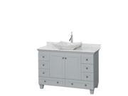 Wyndham Collection Acclaim 48 inch Single Bathroom Vanity in Oyster Gray White Carrera Marble Countertop Avalon White Carrera Marble Sink and No Mirror