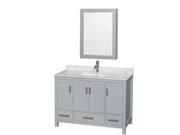 Wyndham Collection Sheffield 48 inch Single Bathroom Vanity in Gray White Carrera Marble Countertop Undermount Square Sink and Medicine Cabinet