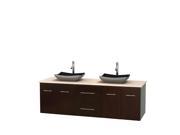 Wyndham Collection Centra 72 inch Double Bathroom Vanity in Espresso Ivory Marble Countertop Altair Black Granite Sinks and No Mirror
