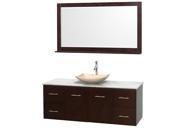 Wyndham Collection Centra 60 inch Single Bathroom Vanity in Espresso White Carrera Marble Countertop Arista Ivory Marble Sink and 58 inch Mirror