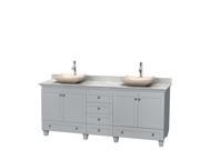 Wyndham Collection Acclaim 80 inch Double Bathroom Vanity in Oyster Gray White Carrera Marble Countertop Avalon Ivory Marble Sinks and No Mirrors